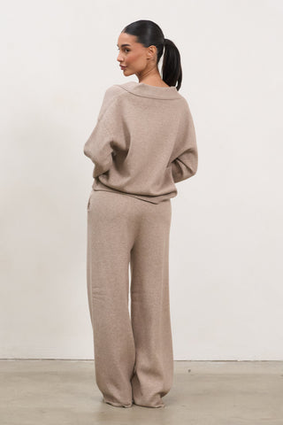 Knit V-Neck Lounge Set - Taupe