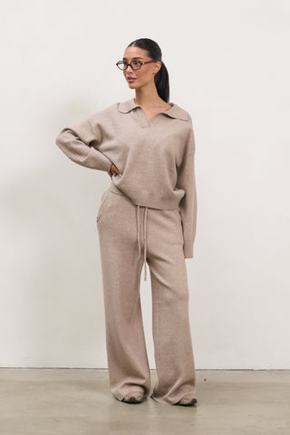 Knit V-Neck Lounge Set - Taupe