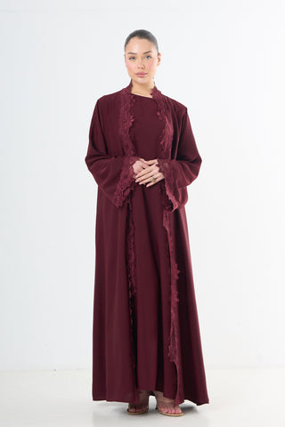 Lace Abaya Set - Wine