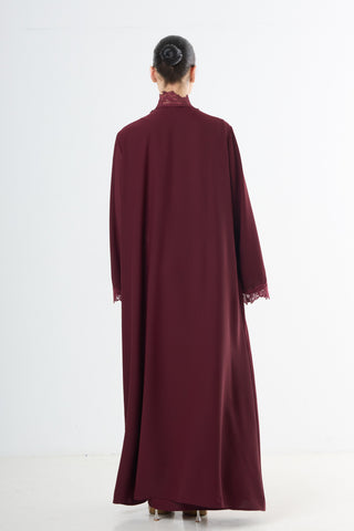 Lace Abaya Set - Wine