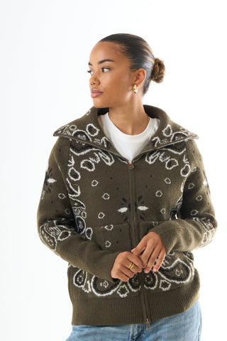 Zipped Bandana Cardigan - Green