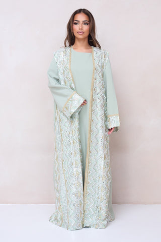 Luxury Embroidered Abaya Set - Green