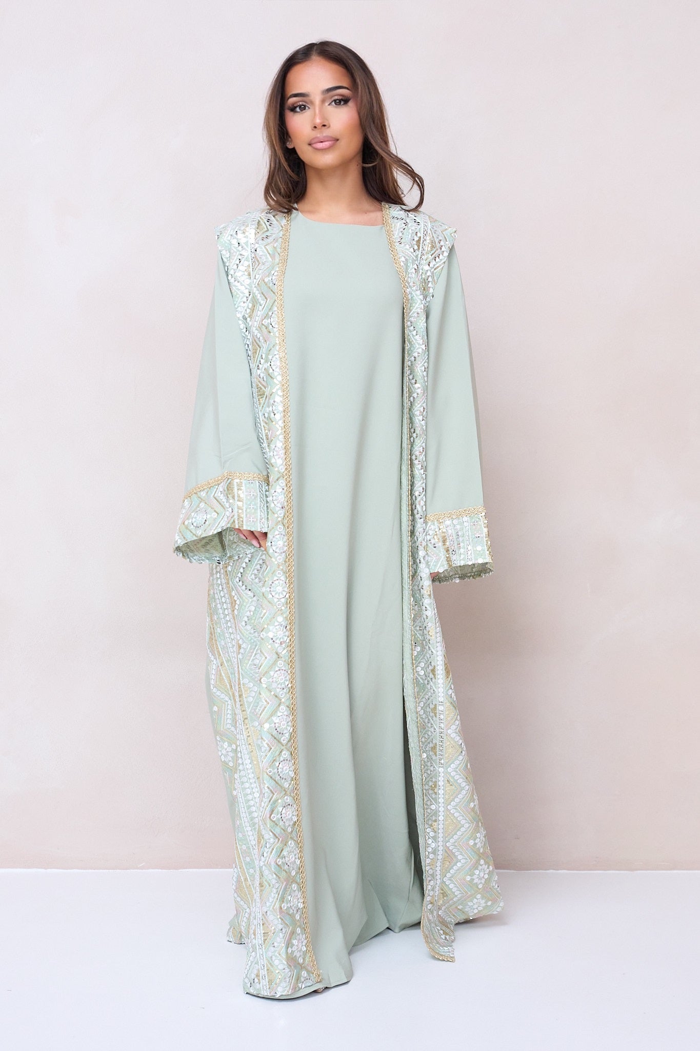 Luxury Embroidered Abaya Set - Green
