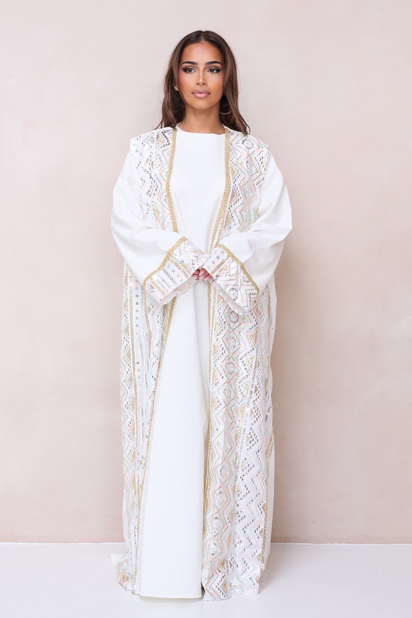 Luxury Embroidered Abaya Set - White