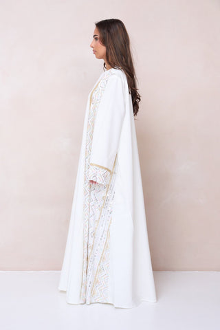 Luxury Embroidered Abaya Set - White