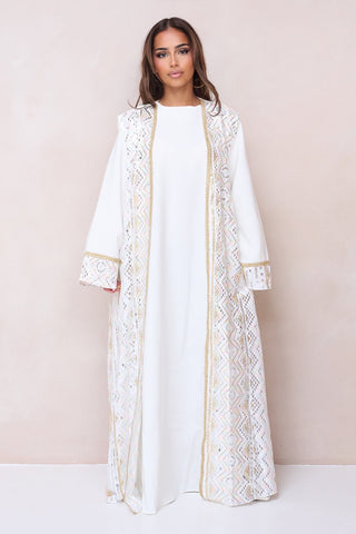 Luxury Embroidered Abaya Set - White