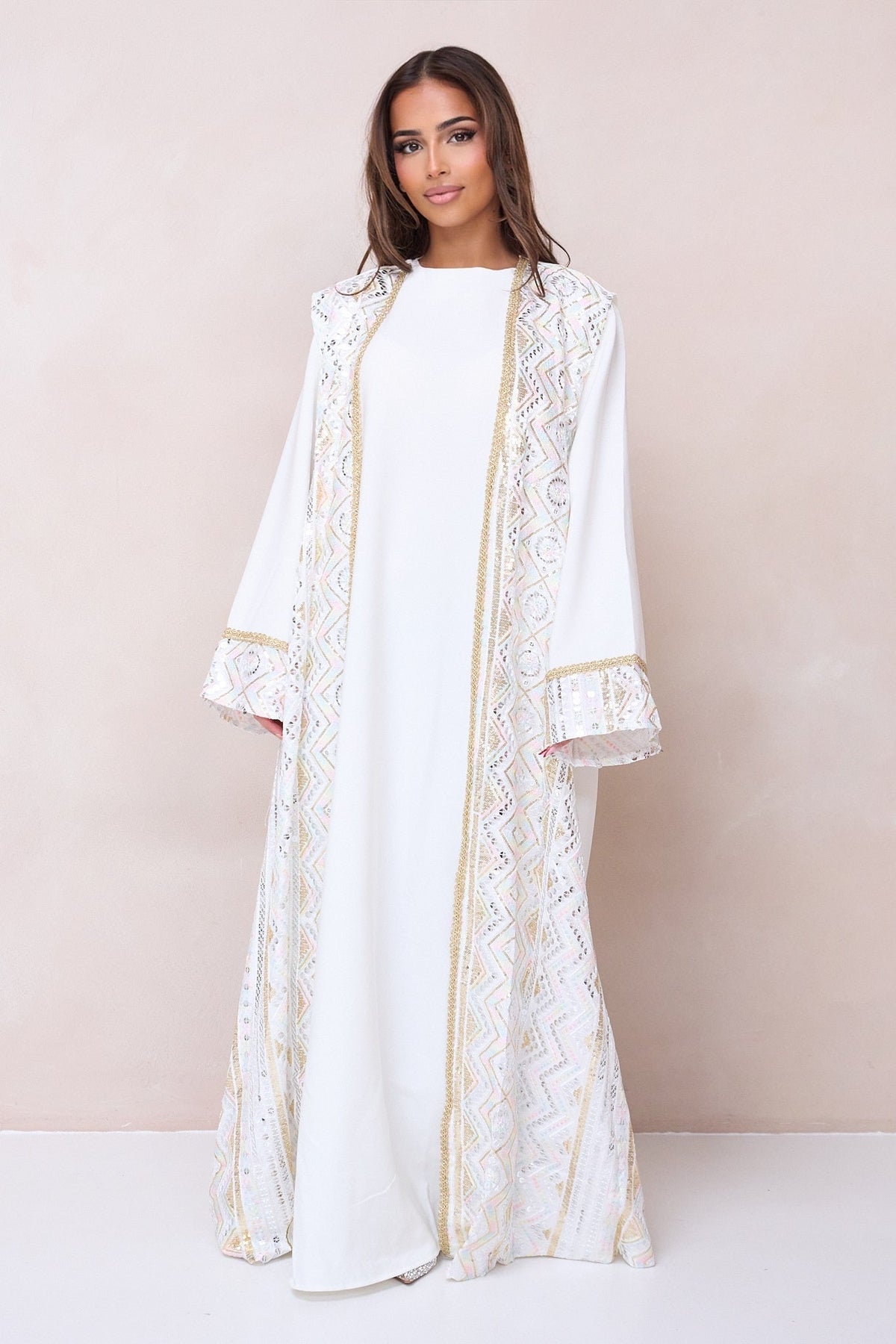 Luxury Embroidered Abaya Set - White