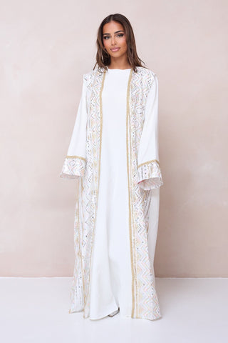 Luxury Embroidered Abaya Set - White
