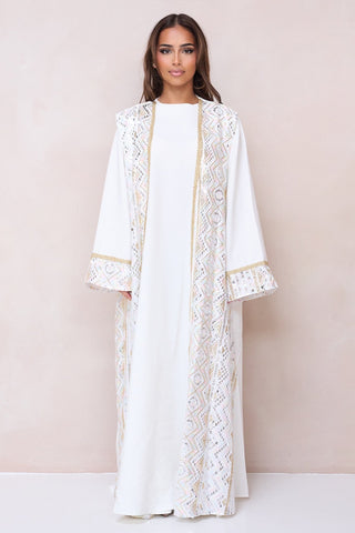 Luxury Embroidered Abaya Set - White