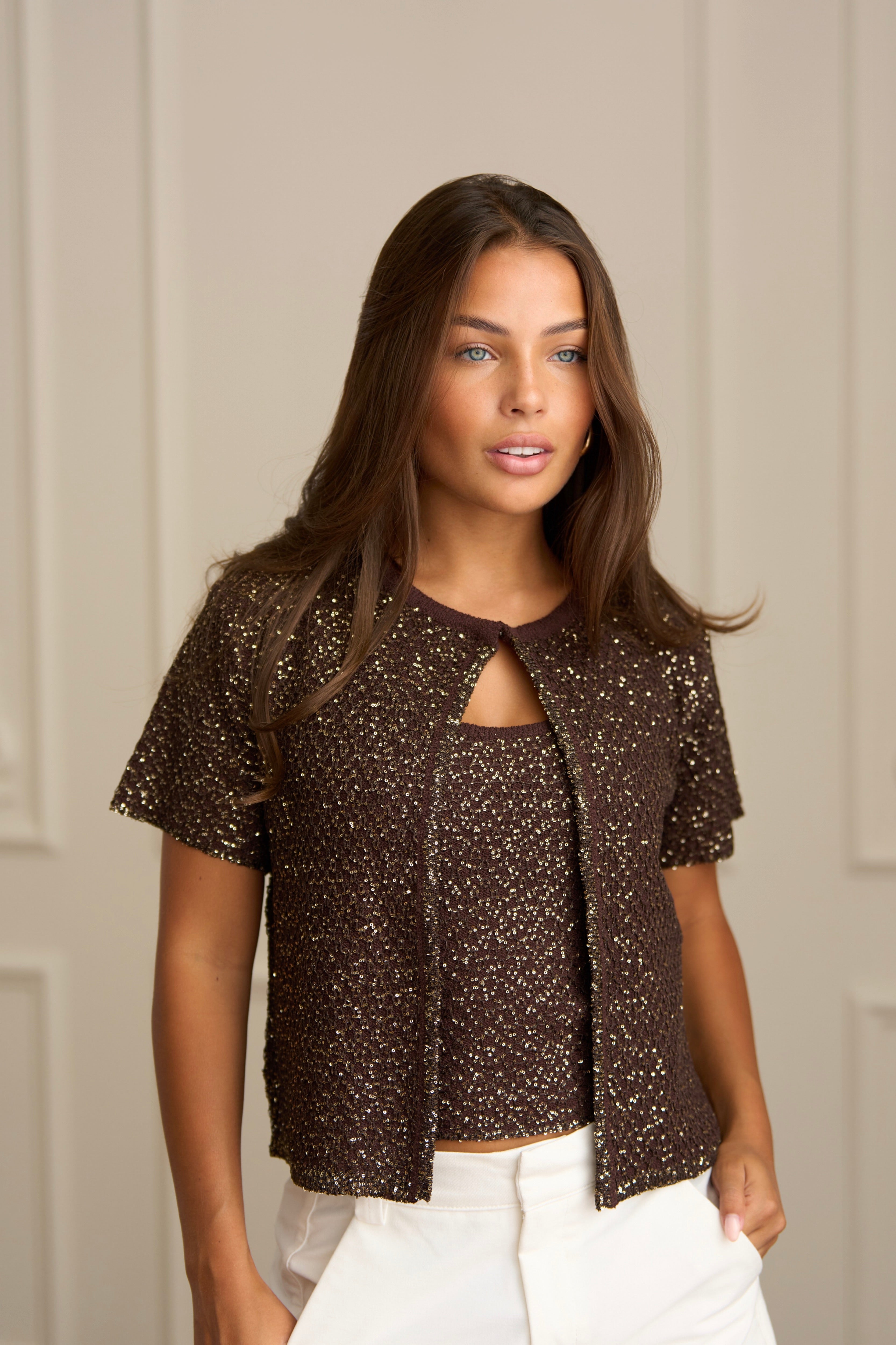 Midnight Sparkle Top Set - Brown