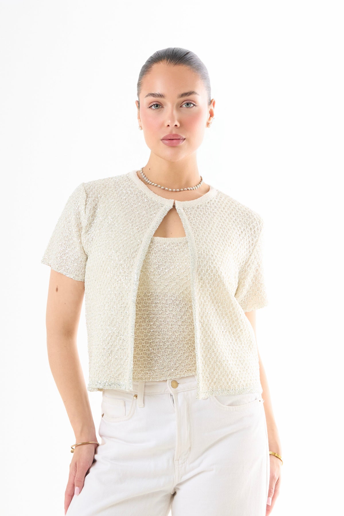 Midnight Sparkle Top Set - White