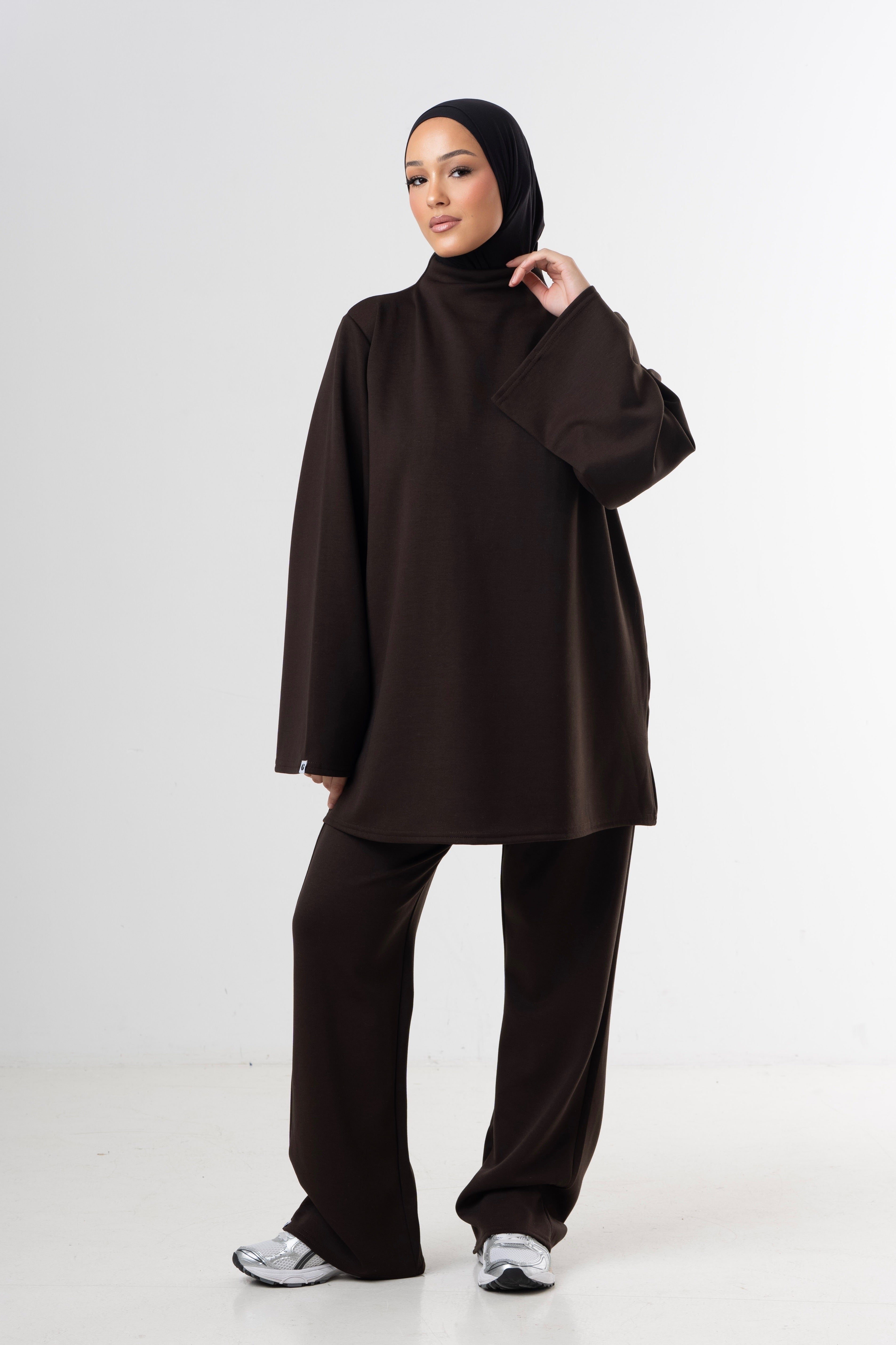 Modest High Neck Set - Dark Brown