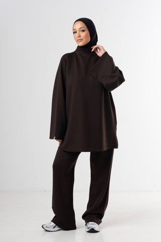 Modest High Neck Set - Dark Brown