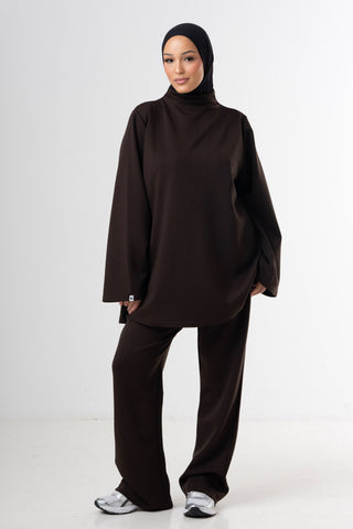 Modest High Neck Set - Dark Brown