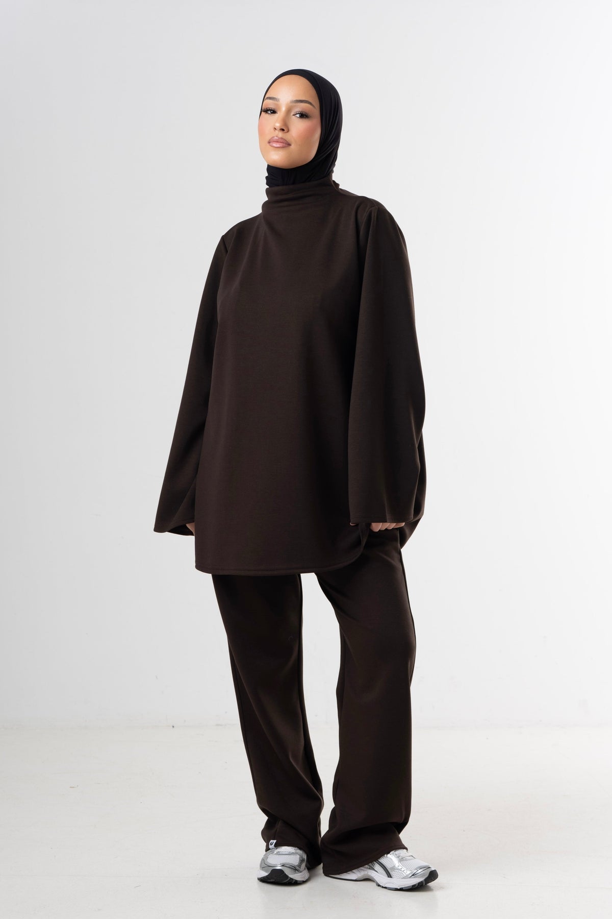 Modest High Neck Set - Dark Brown