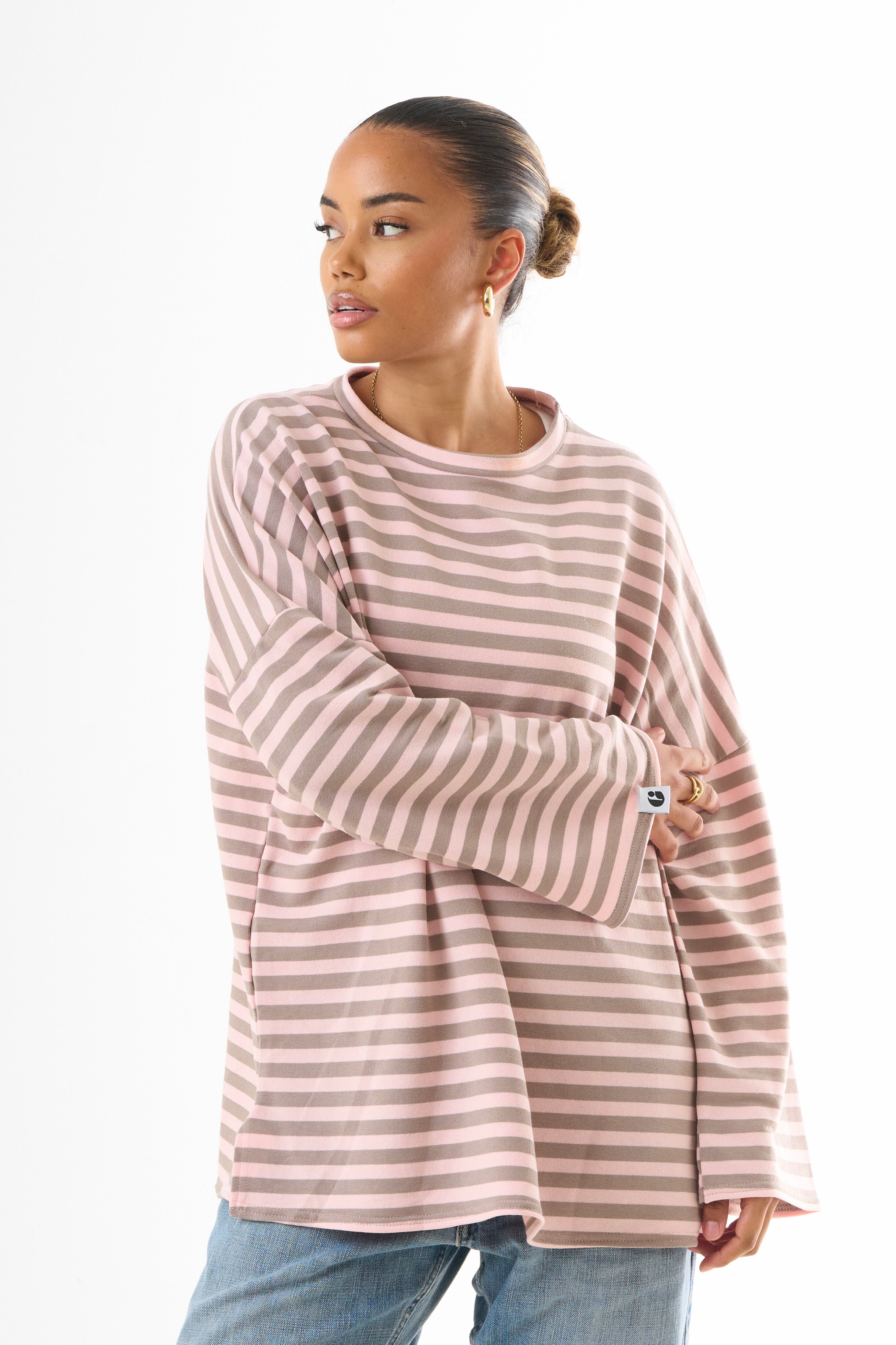 Oversized Long-Sleeved T-shirt - Pink/Brown