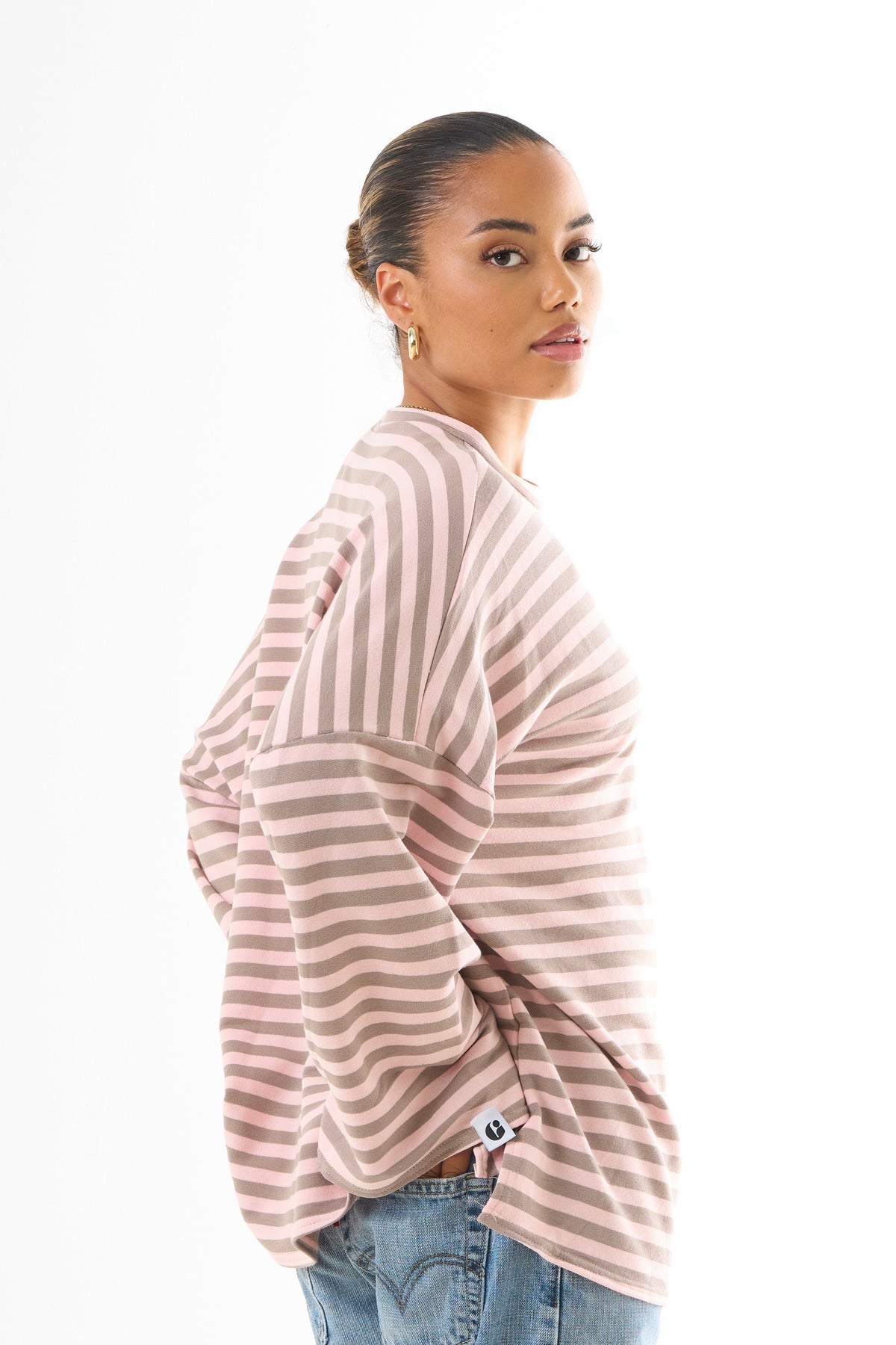 Oversized Long-Sleeved T-shirt - Pink/Brown