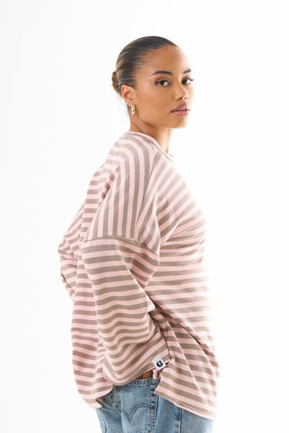 Oversized Long-Sleeved T-shirt - Pink/Brown