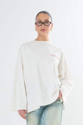 Oversized Long-sleeved T-shirt - Embroidered red