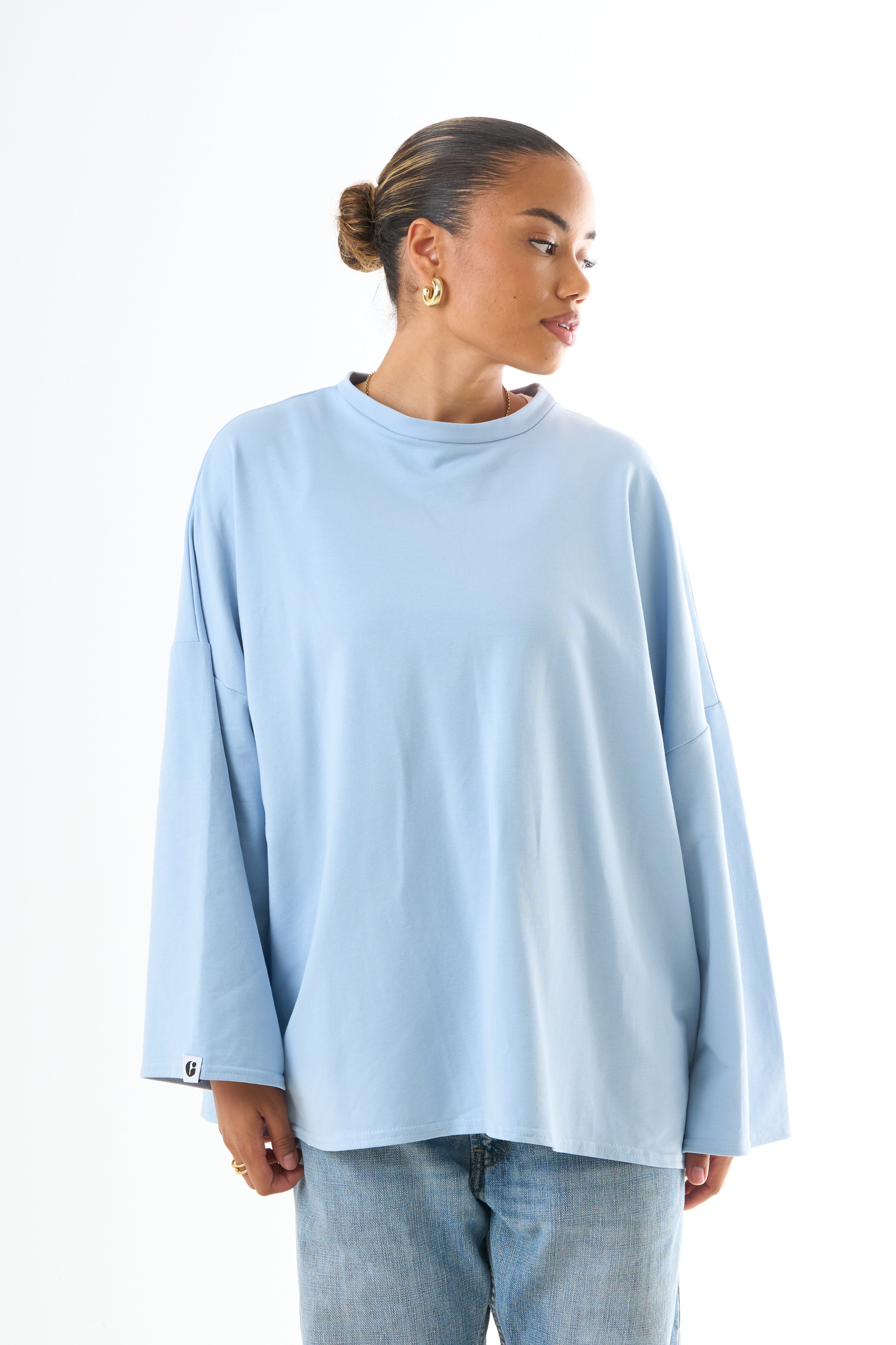 Oversized Long-sleeved T-shirt - Light Blue