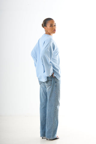 Oversized Long-sleeved T-shirt - Light Blue