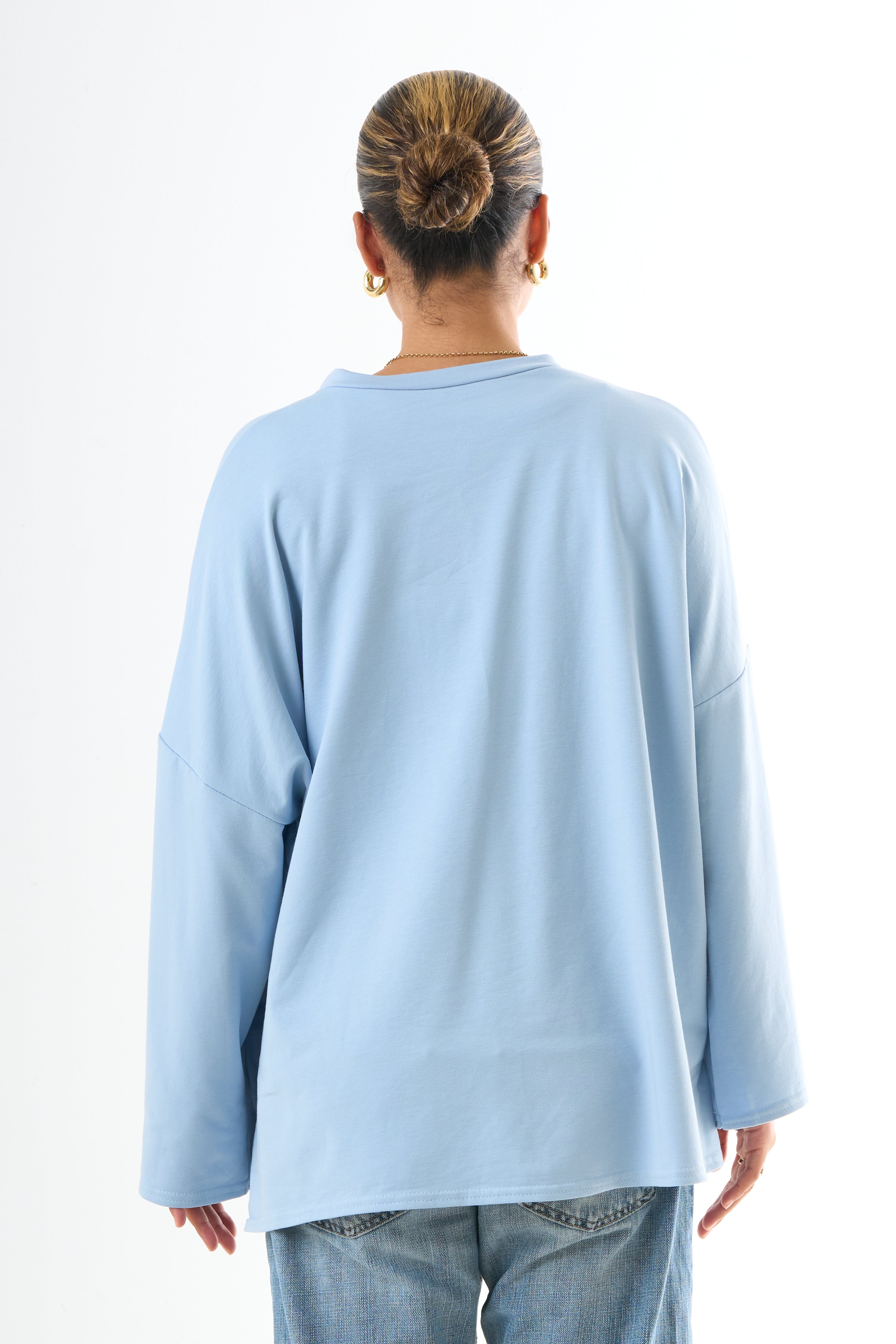 Oversized Long-sleeved T-shirt - Light Blue
