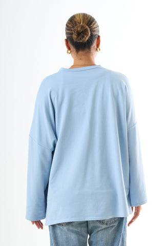 Oversized Long-sleeved T-shirt - Light Blue