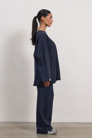 Oversized Long-sleeved T-shirt - Navy