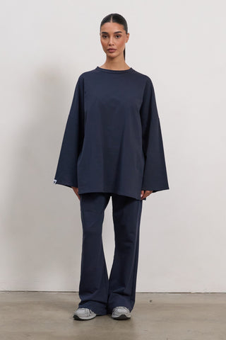 Oversized Long-sleeved T-shirt - Navy