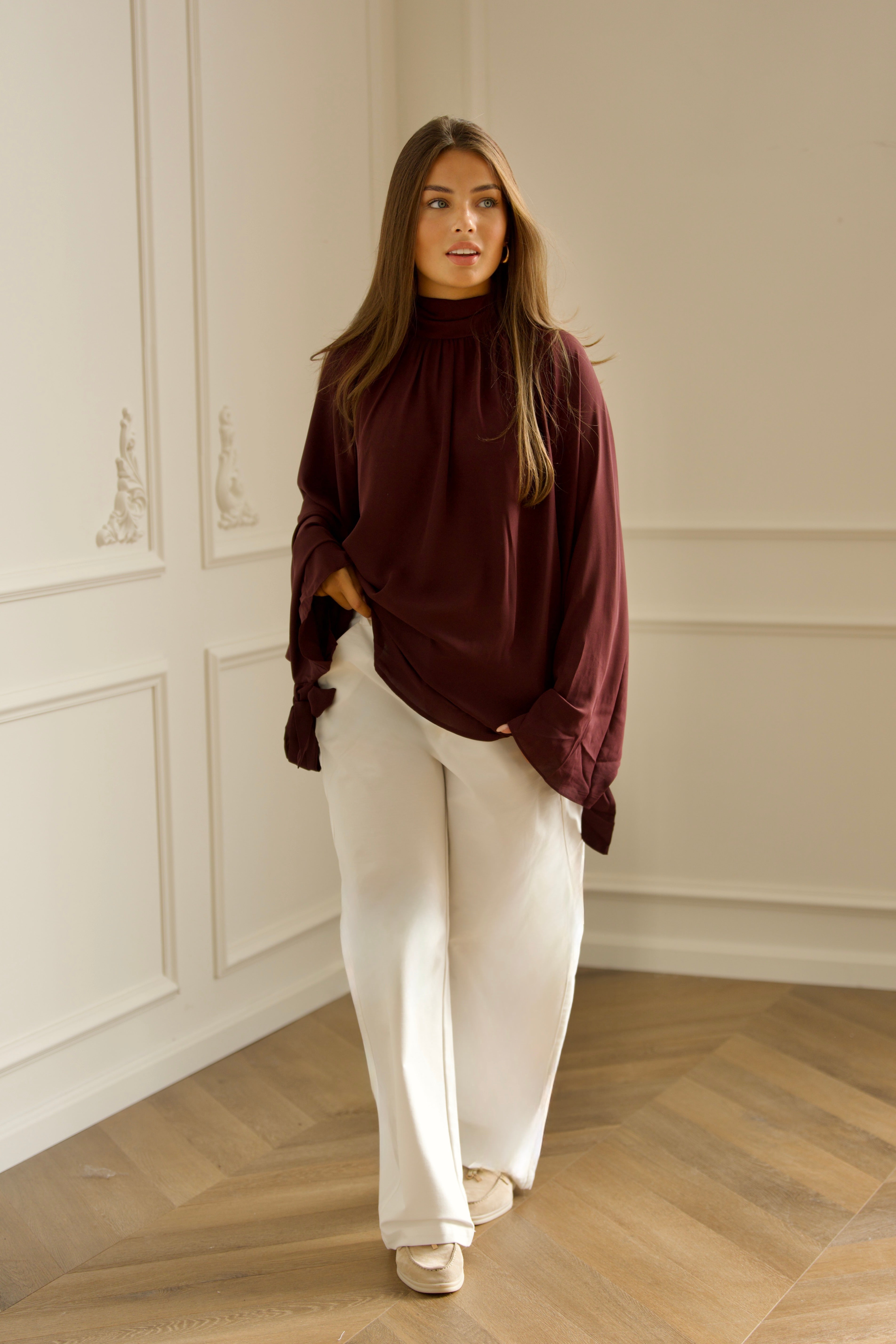 Oversized Tie Blouse - Bordeaux