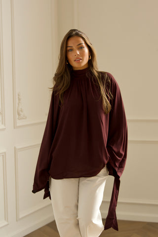 Oversized Tie Blouse - Bordeaux