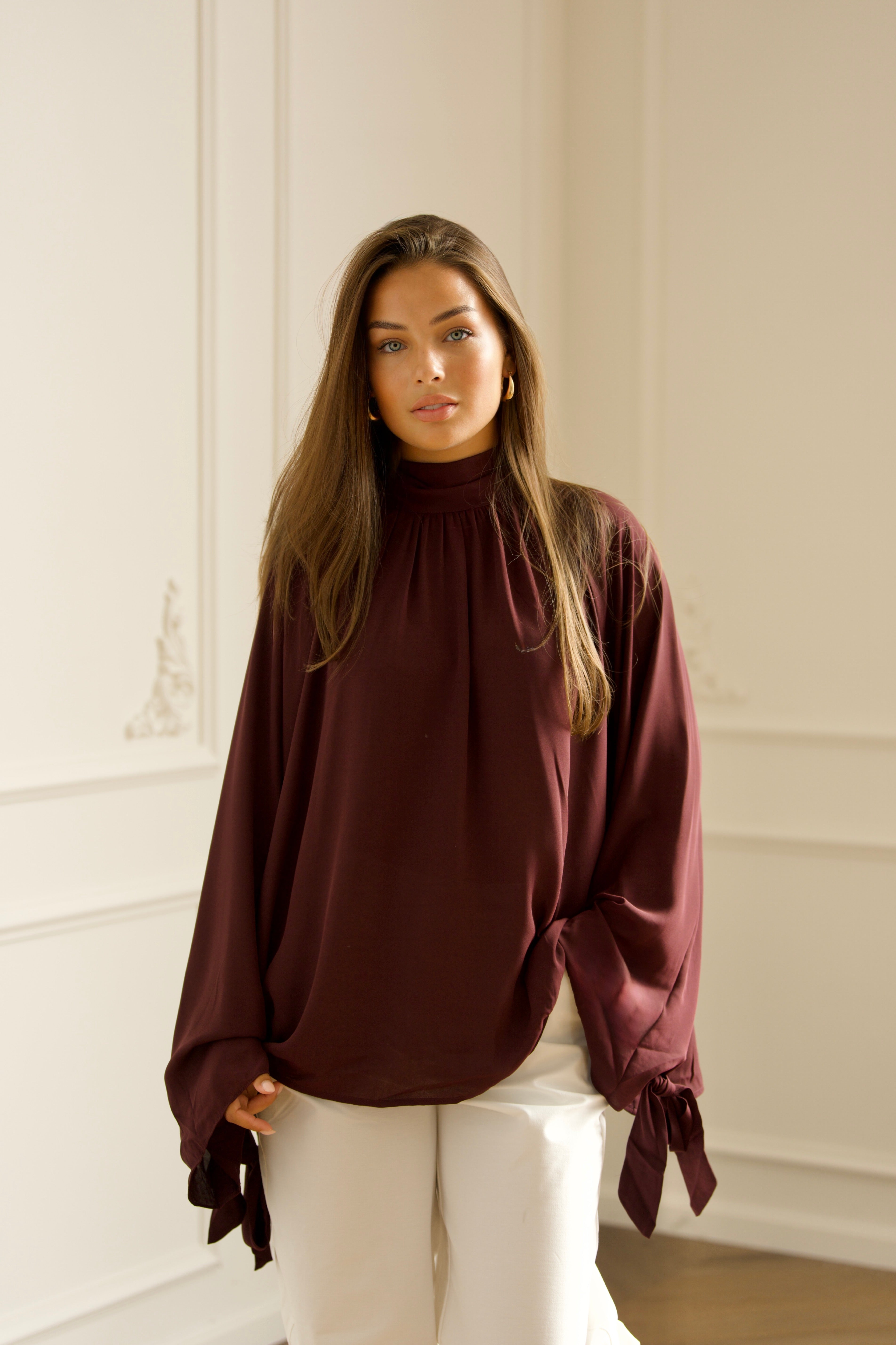 Oversized Tie Blouse - Bordeaux