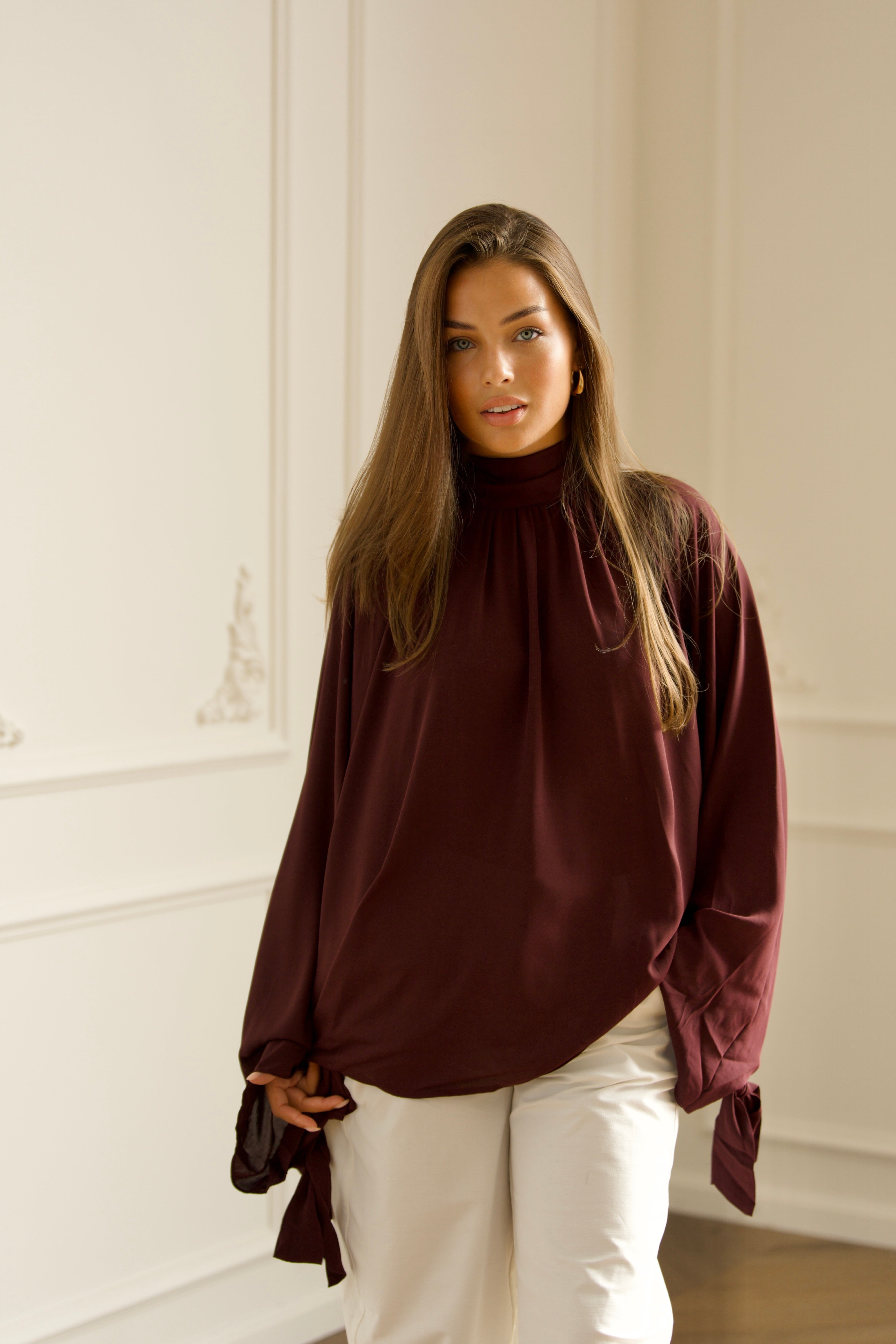Oversized Tie Blouse - Bordeaux