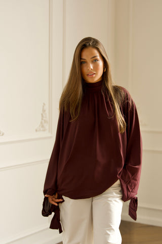 Oversized Tie Blouse - Bordeaux
