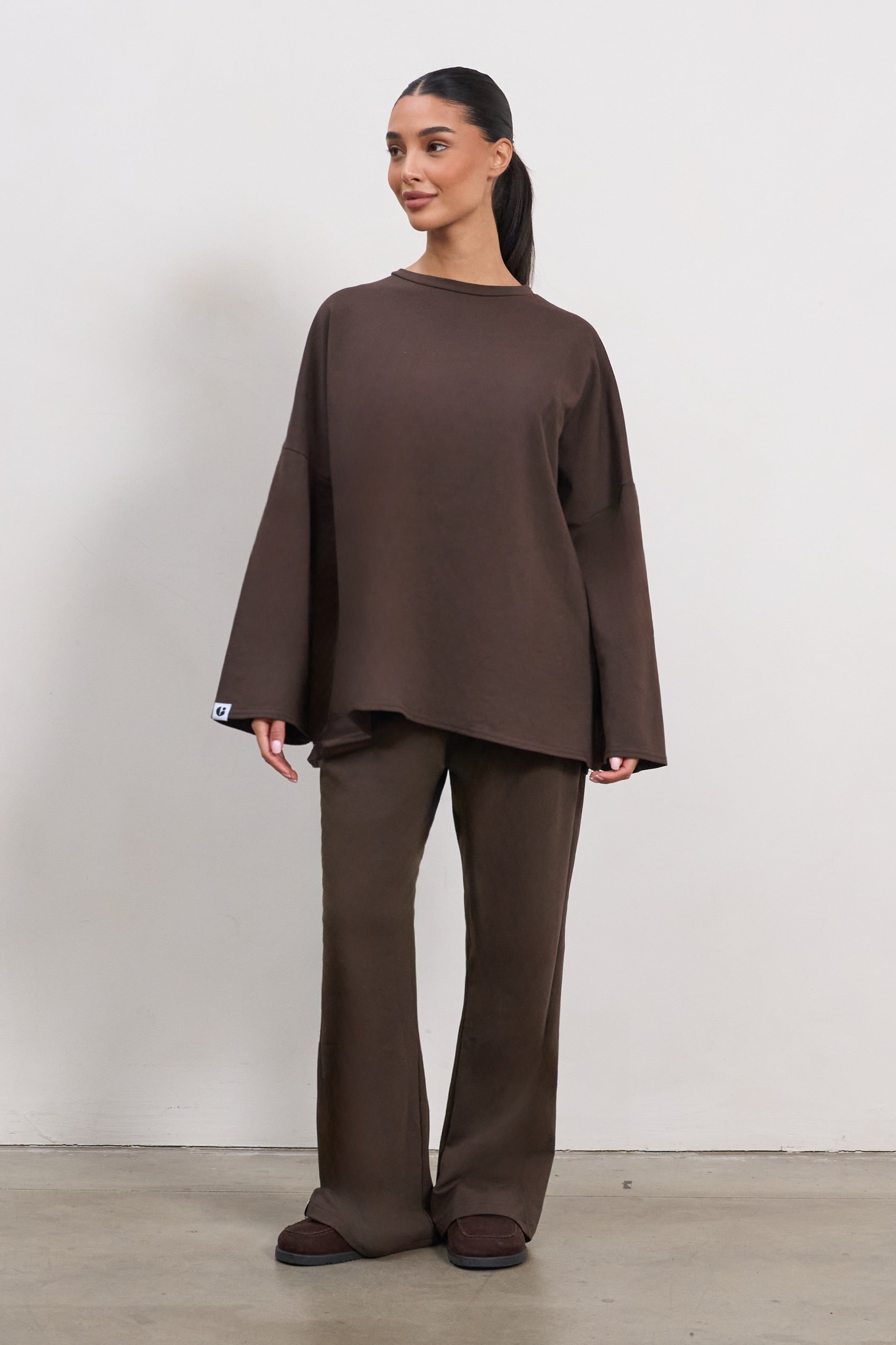Oversized Long-sleeved T-shirt - Brown