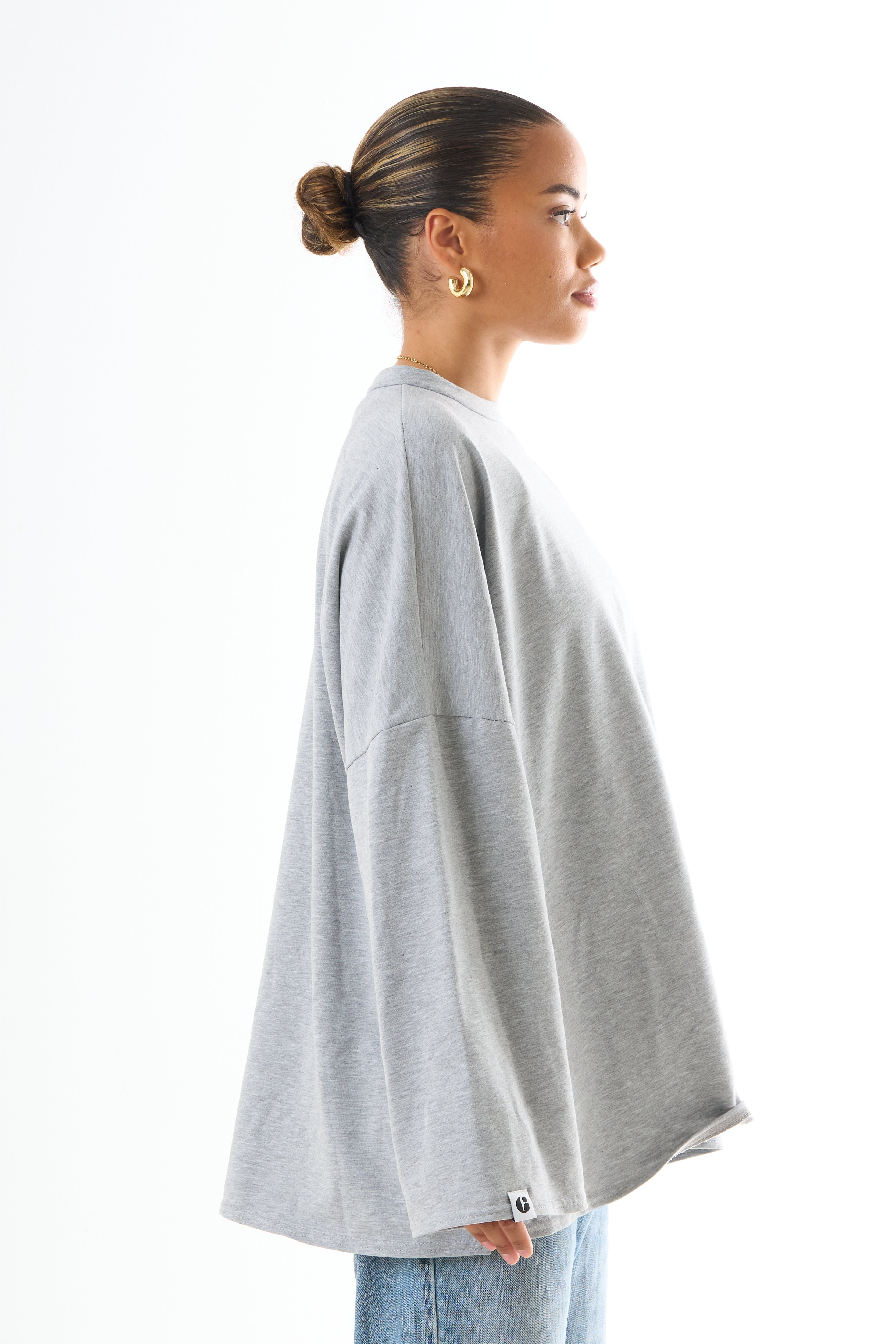 Oversized Long-sleeved T-shirt - Light Grey