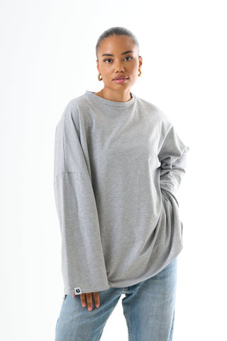 Oversized Long-sleeved T-shirt - Light Grey