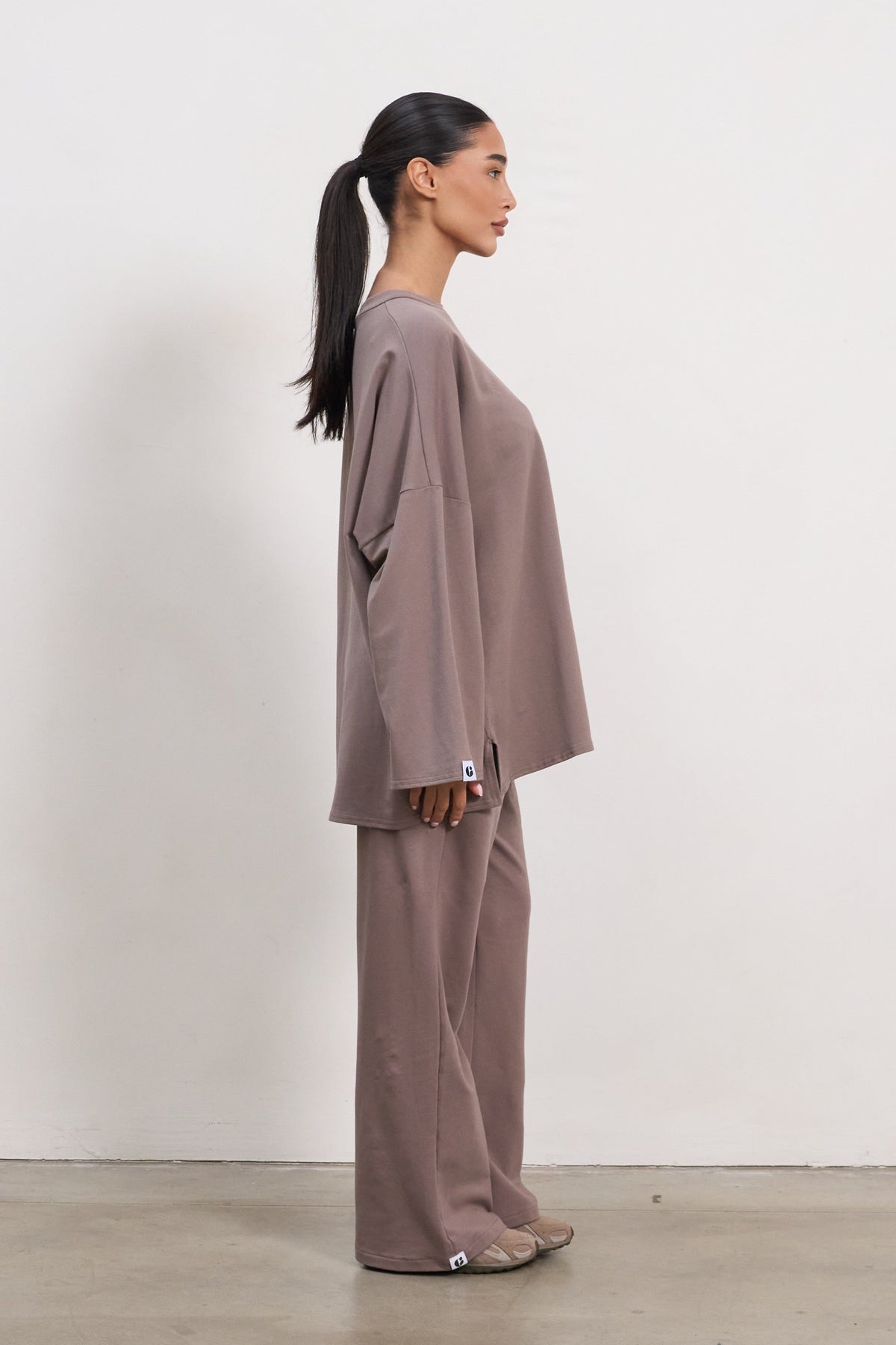 Oversized Long-sleeved T-shirt - Taupe
