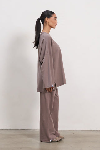 Oversized Long-sleeved T-shirt - Taupe