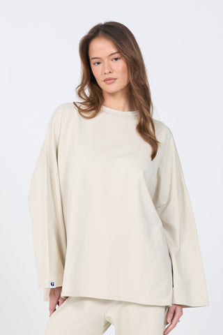 Oversized Long-sleeved T-shirt - Beige