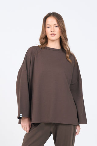 Oversized Long-sleeved T-shirt - Brown