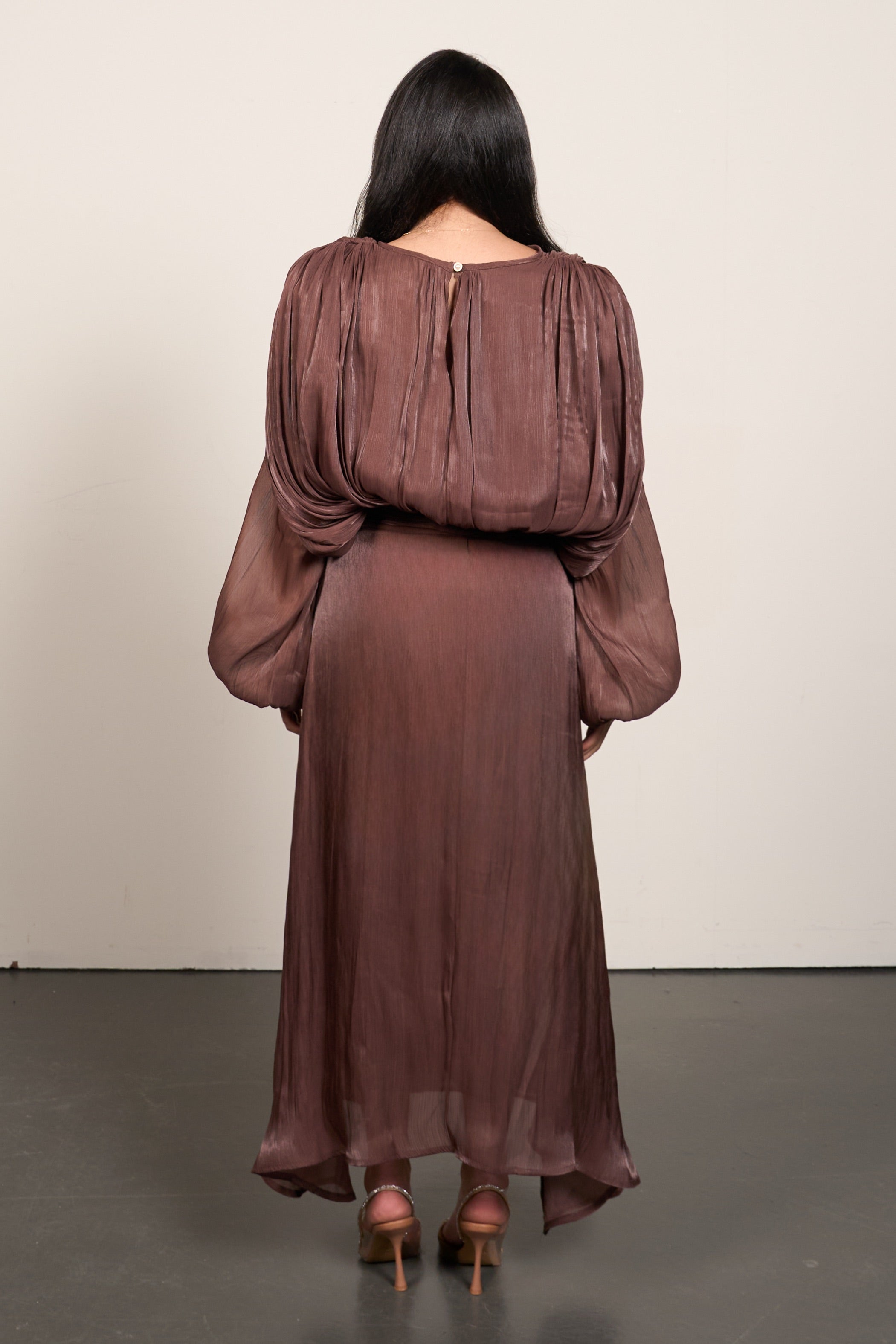 Pleated Elegance Maxi Dress - Brown