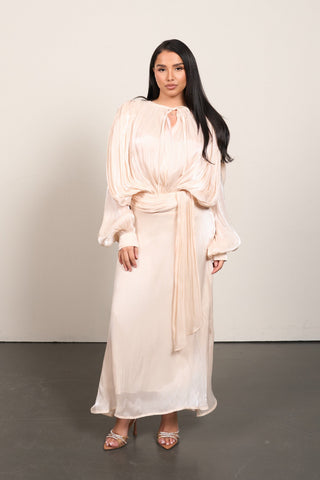 Pleated Elegance Maxi Dress - Light Beige