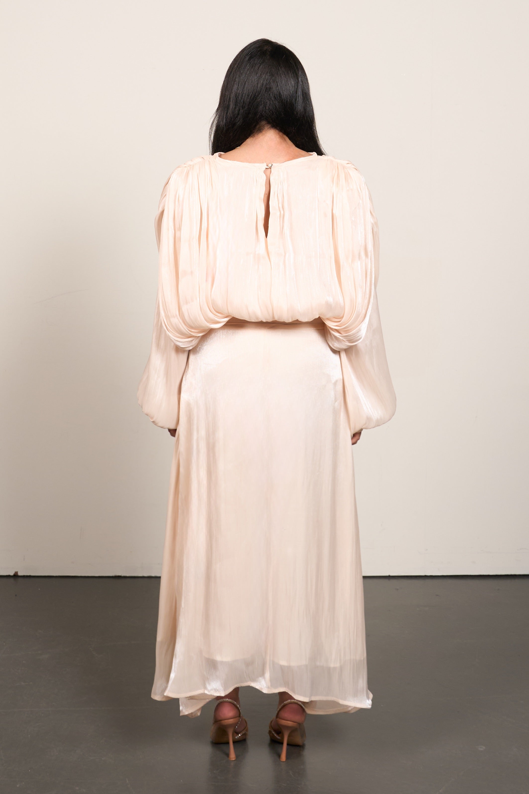 Pleated Elegance Maxi Dress - Light Beige