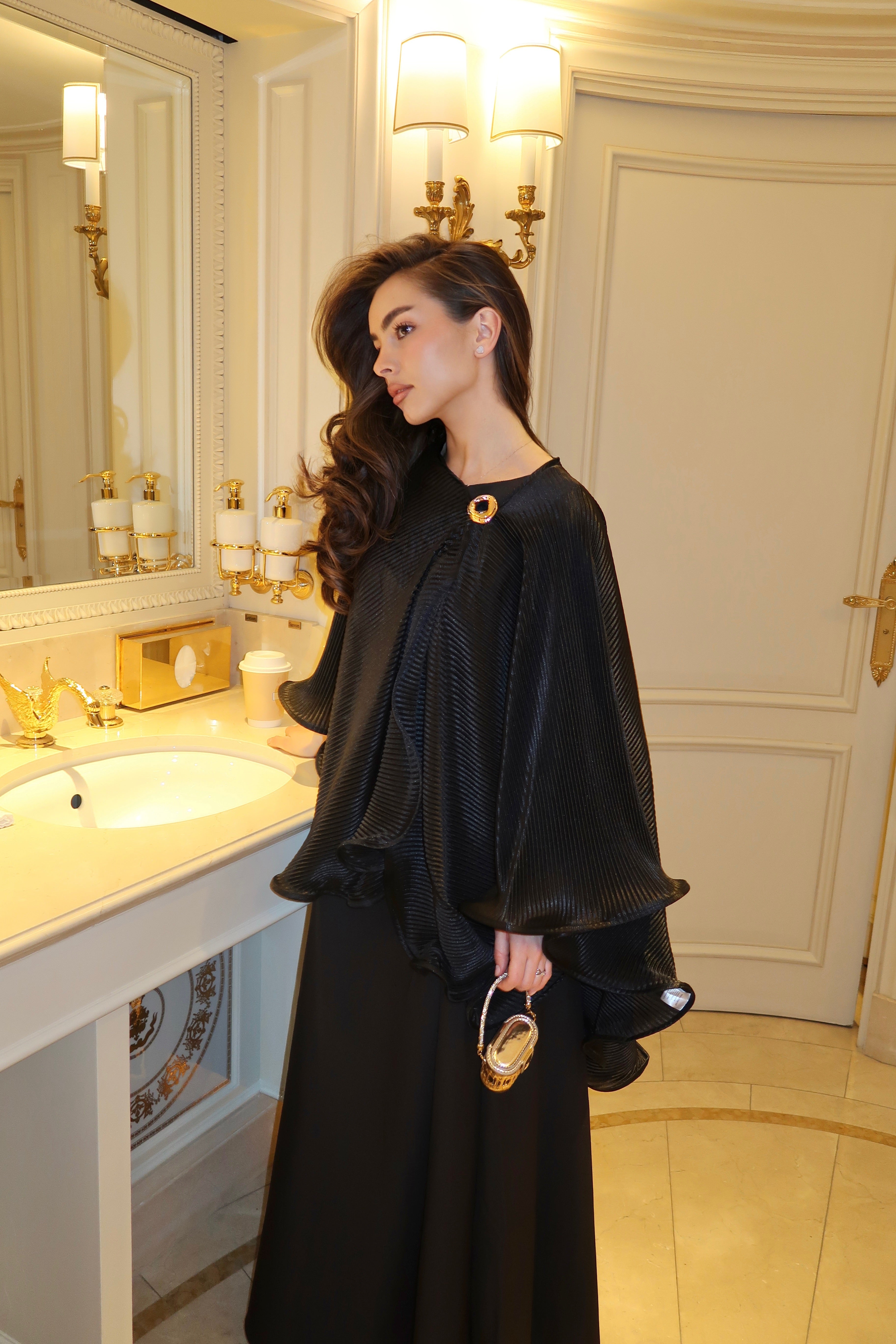 Ruffle Poncho - Black