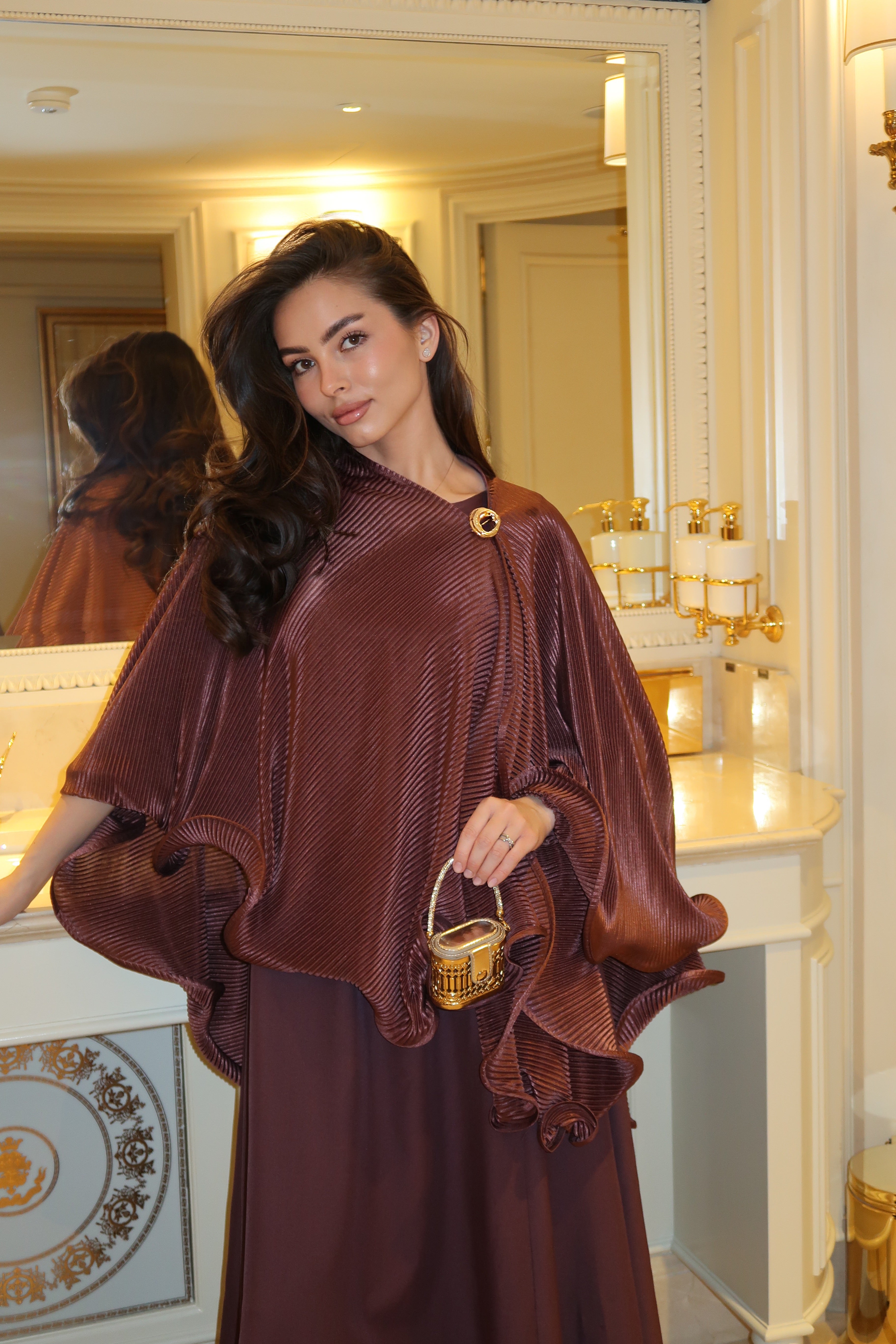 Ruffle Poncho- Aubergine