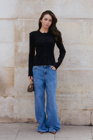 Sculpted Shoulder Knit Cardigan - Black