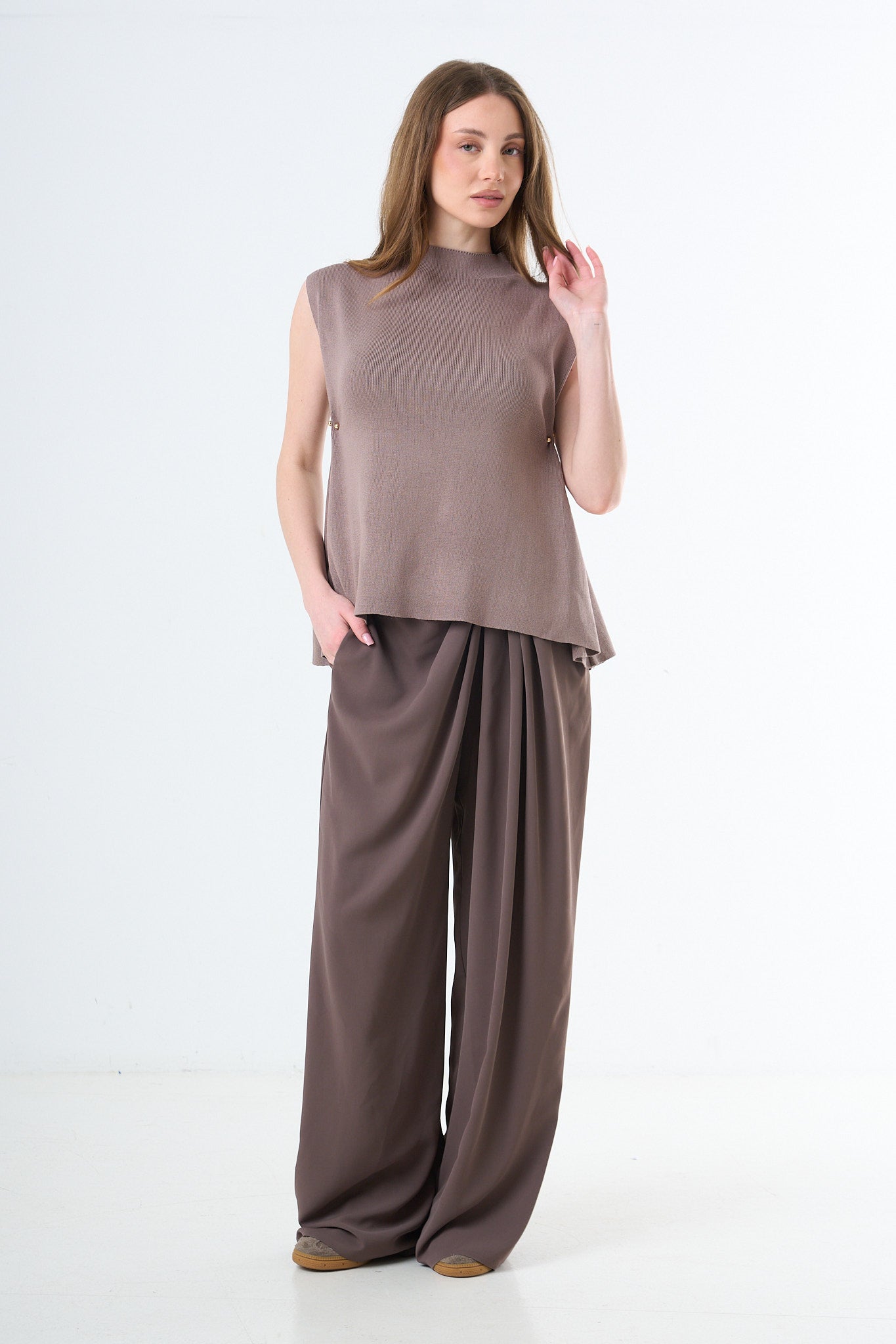 Sleeveless Knit Top - Taupe