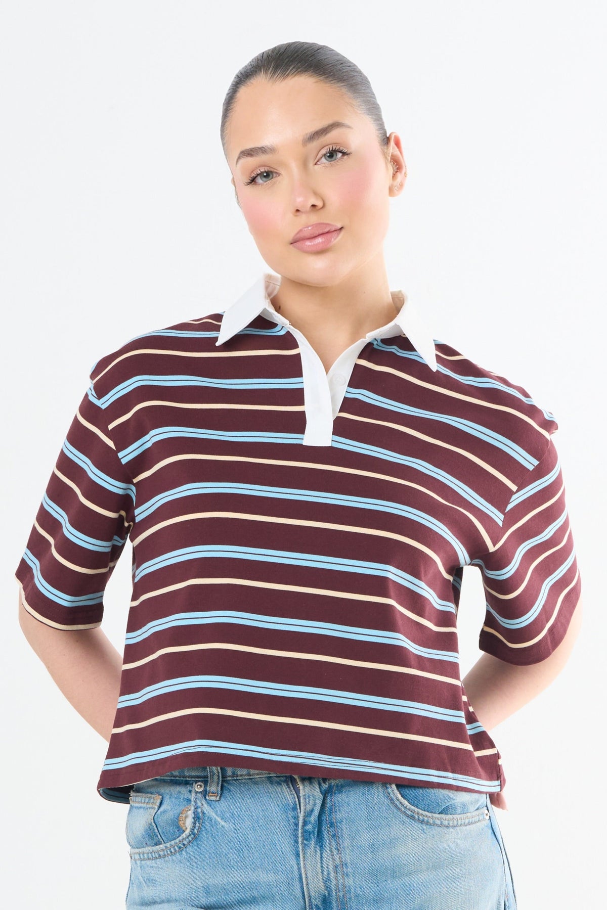 Striped Polo Short Sleeves - Burgundy