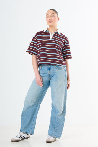 Striped Polo Short Sleeves - Burgundy
